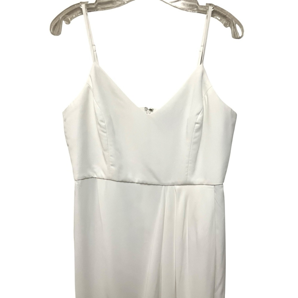 LULUS White Reinette Party Lightly Pleated Tulip Split V Neck Slip Dress Large - Picture 9 of 11